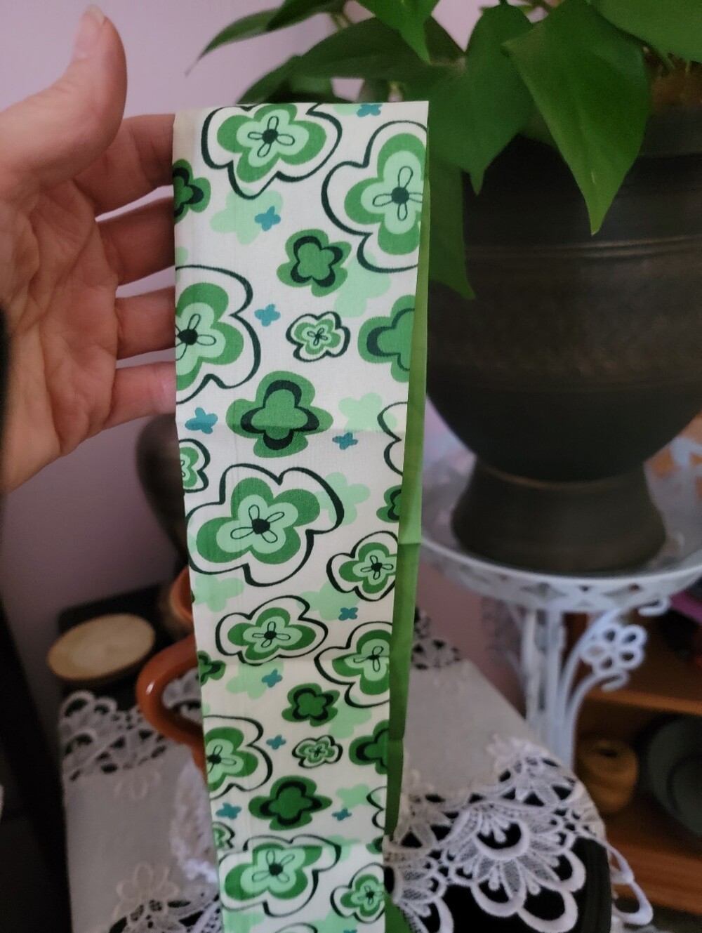 Green Floral Ribbon Scarf - Home Accents